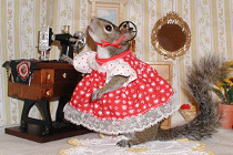 sugar bush squirrel sewing machine red dress